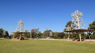 Drilling Rig Picnic Tables of Interstate Highway in Oil Country Rest Area