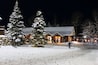 Old Wisconsin ski resort. Night view of Granite Peak ski resort with lights and traces of moving people on the long exposure shot. Midwest USA, Wisconsin, Wausau area.