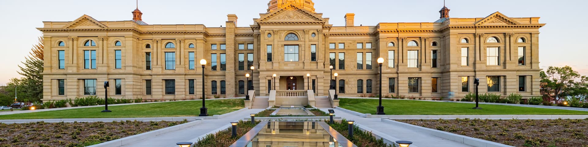 Sunset view of the beautiful Wyoming State capitol building