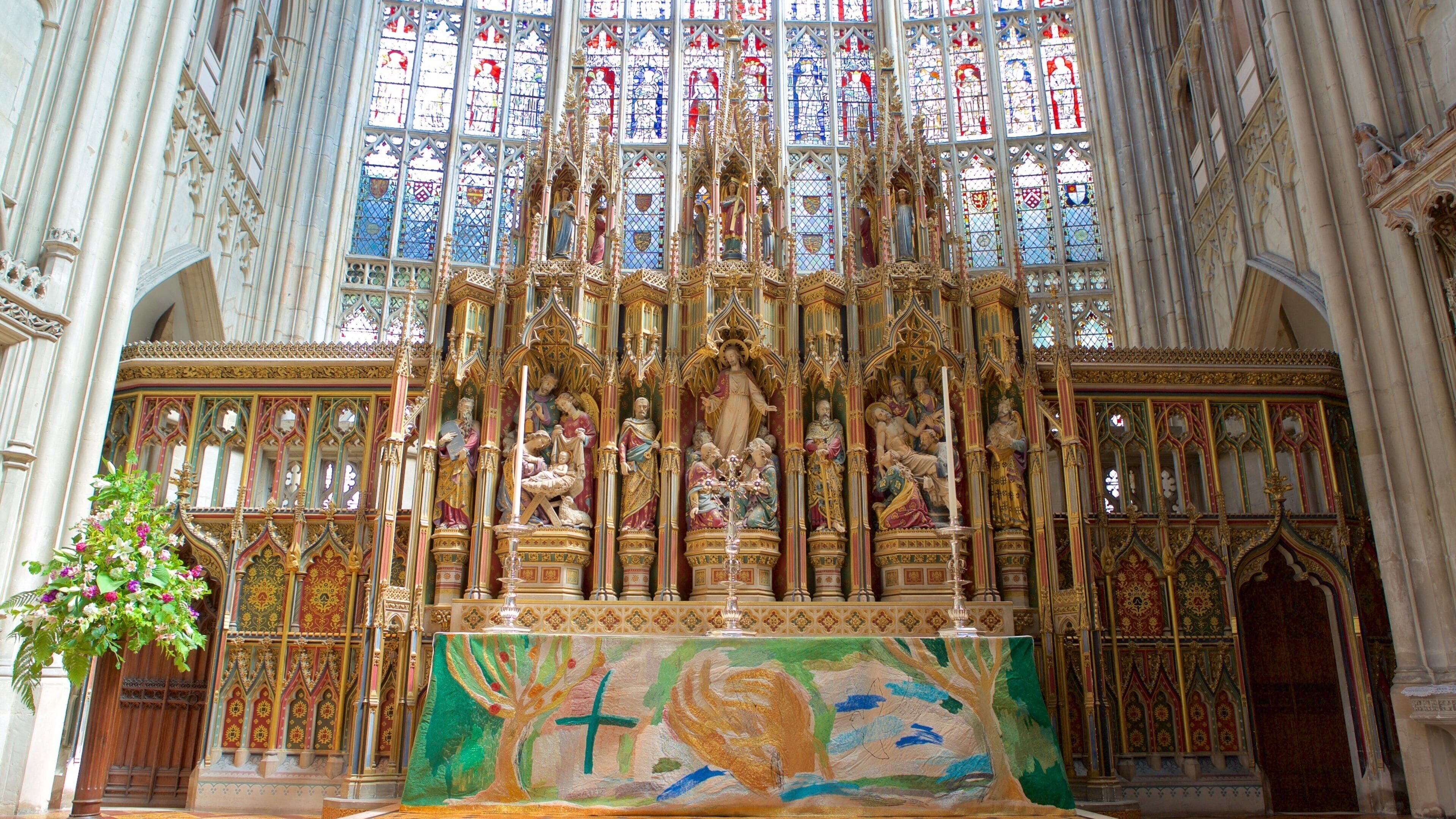 Gloucester Cathedral which includes a church or cathedral, religious aspects and interior views
