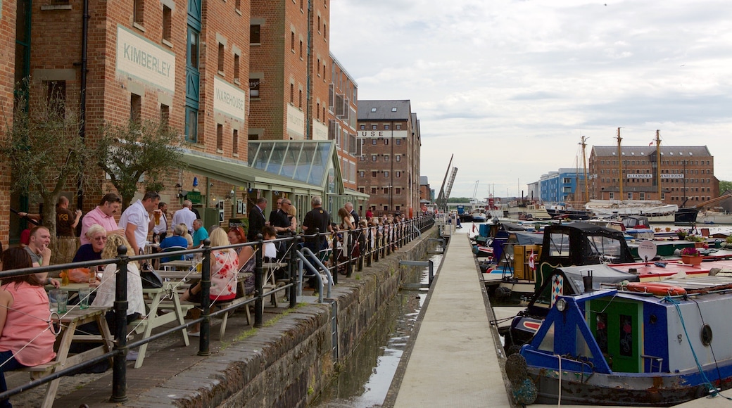 Merchants\' Quay which includes outdoor eating, industrial elements and a marina