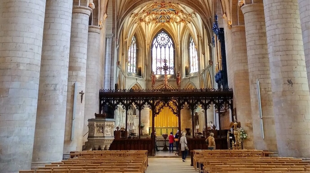 The Abbey Church of St Mary the Virgin, Tewkesbury, (commonly known as Tewkesbury Abbey), in the English county of Gloucestershire, is a parish church and a former Benedictine monastery. It is one of the finest examples of Norman architecture in Britain, and has probably the largest Romanesque crossing tower in Europe. Wikipedia
