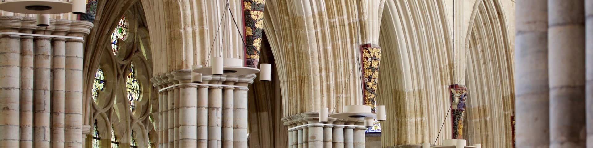 Exeter Cathedral featuring interior views