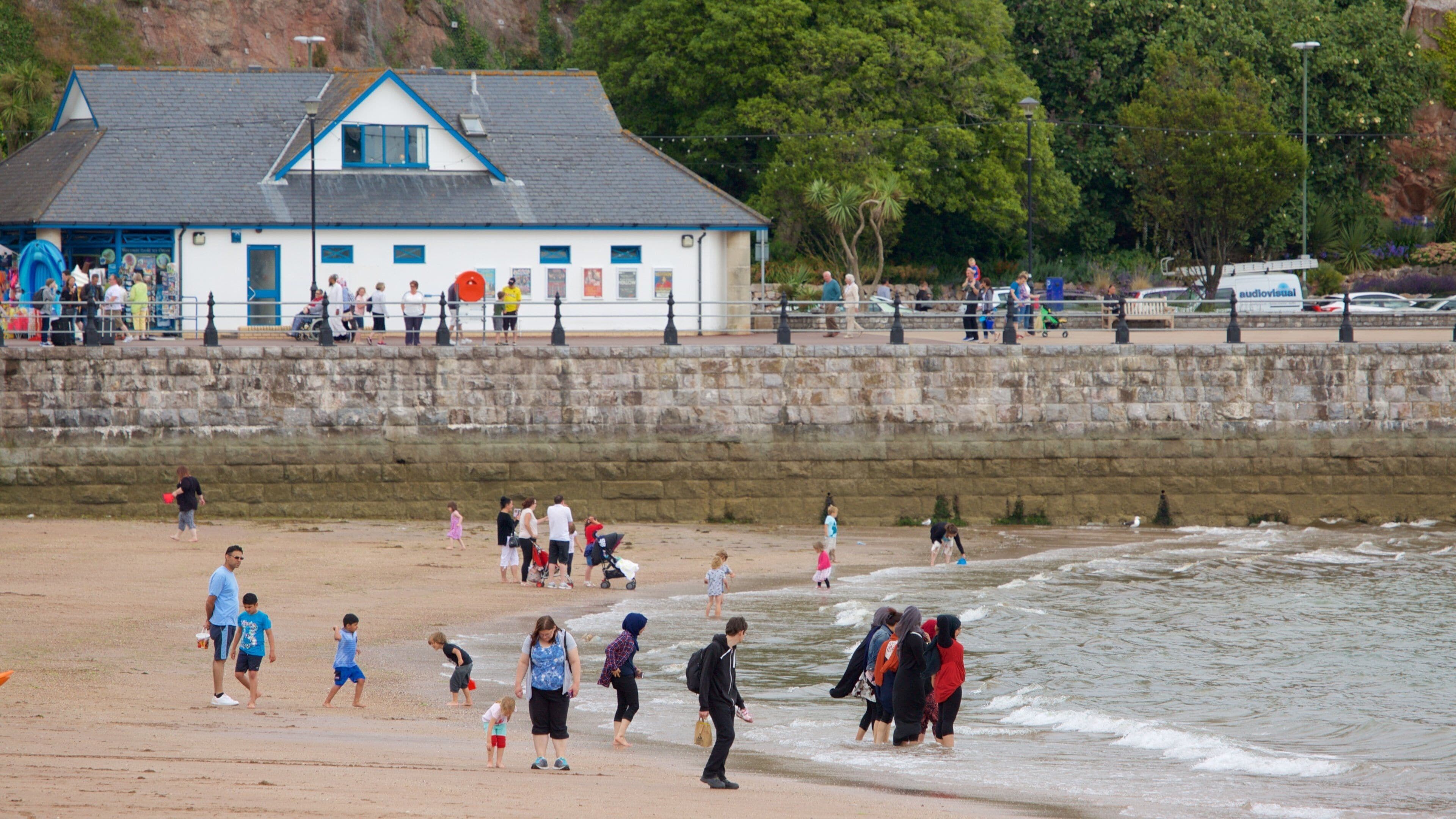 Abbey Sands ofreciendo una casa y una playa y también un grupo grande de personas