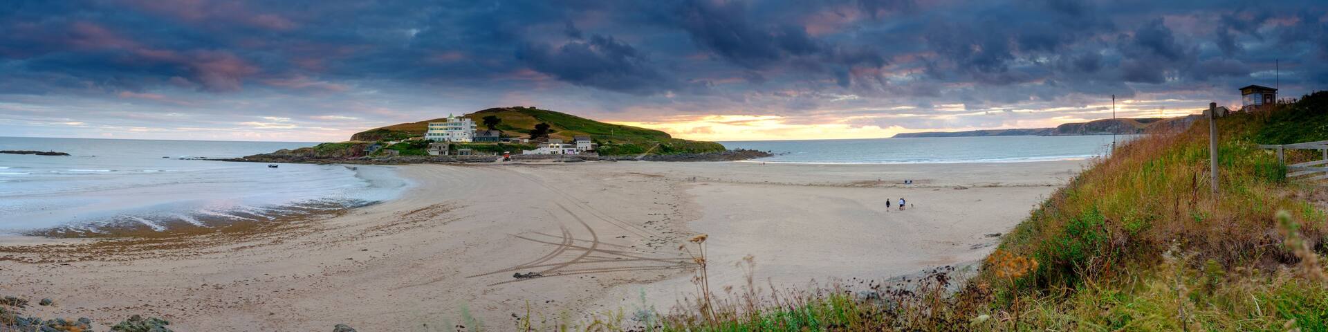 Sunset over Burgh Island and Bigbury Bay, Devon