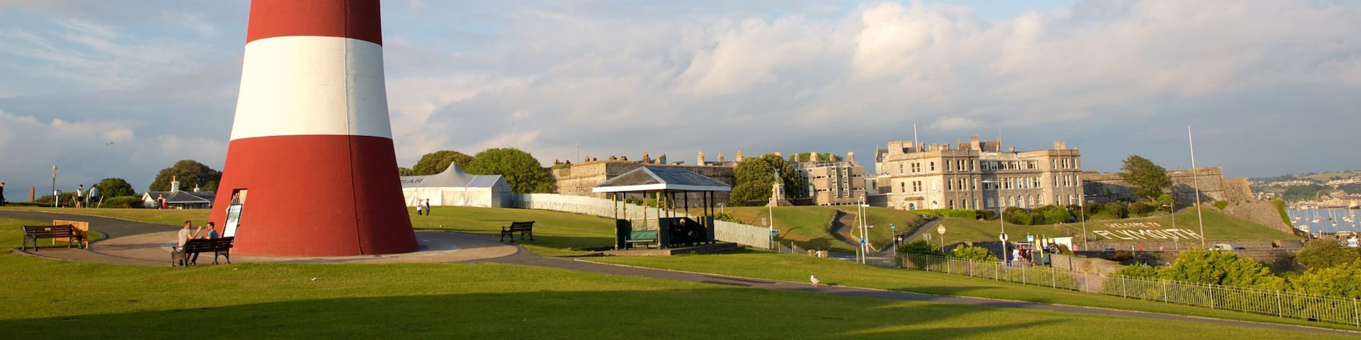 Smeatons Tower showing general coastal views, a coastal town and a lighthouse