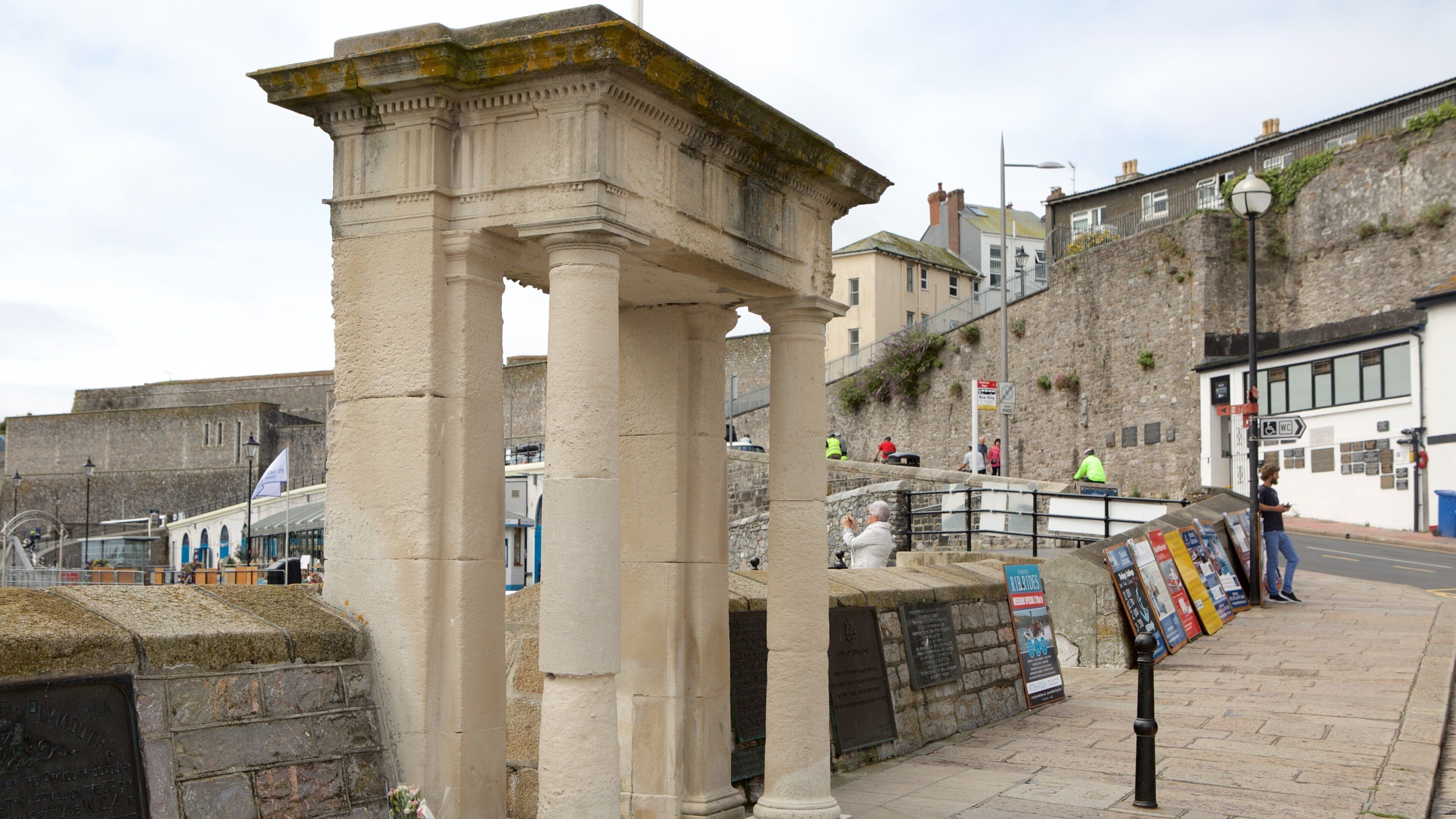 Mayflower Steps which includes general coastal views