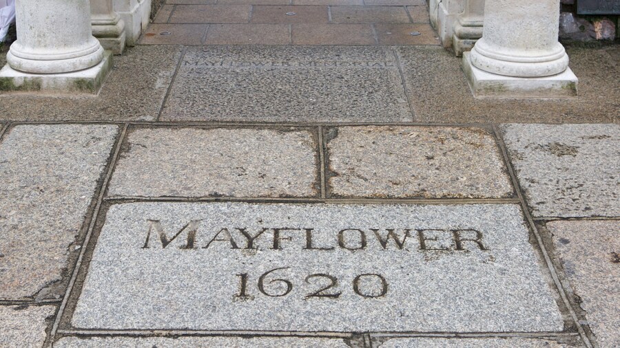 Mayflower Steps featuring signage