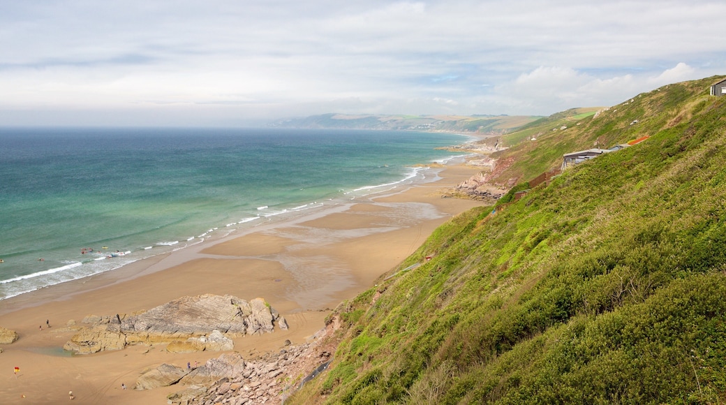 Whitsand Bay Beach which includes general coastal views, a sandy beach and landscape views