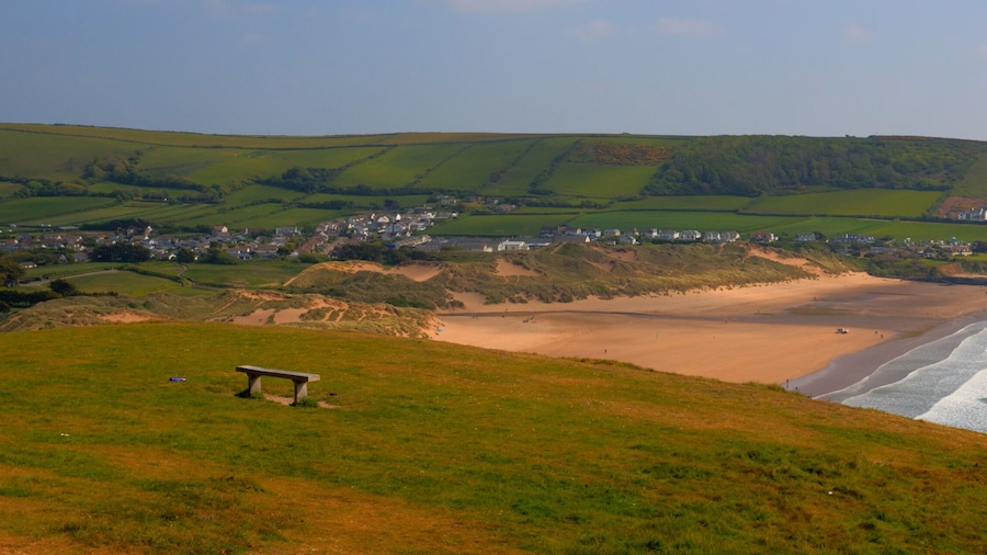 Croyde Devon UK beach in summer with blue sky panoramic view