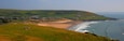 Croyde Devon UK beach in summer with blue sky panoramic view