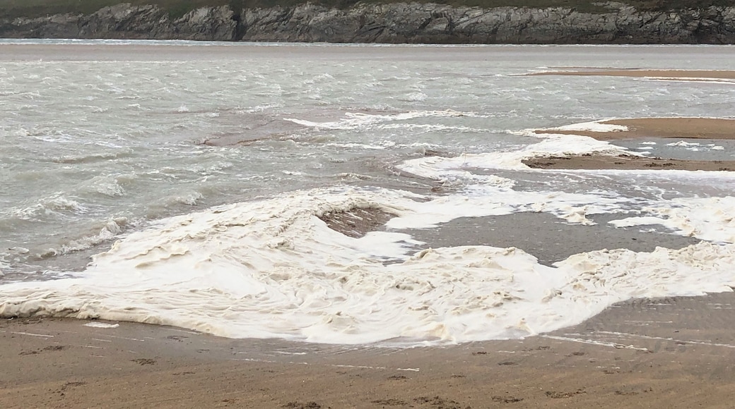 The foam on waves as the sand from a sand storm mixes with the incoming tide.