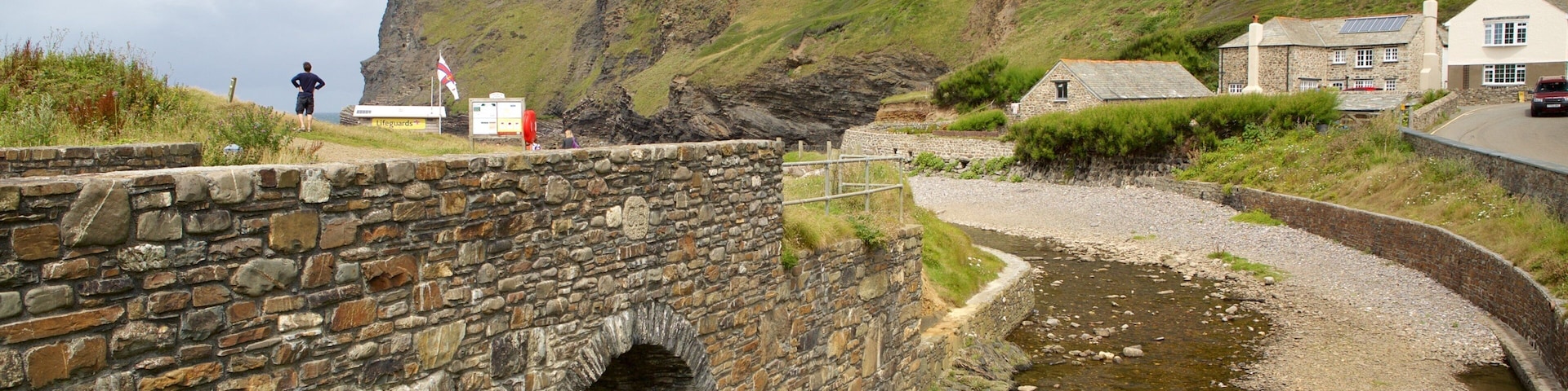 Crackington Haven ofreciendo litoral accidentado y un puente