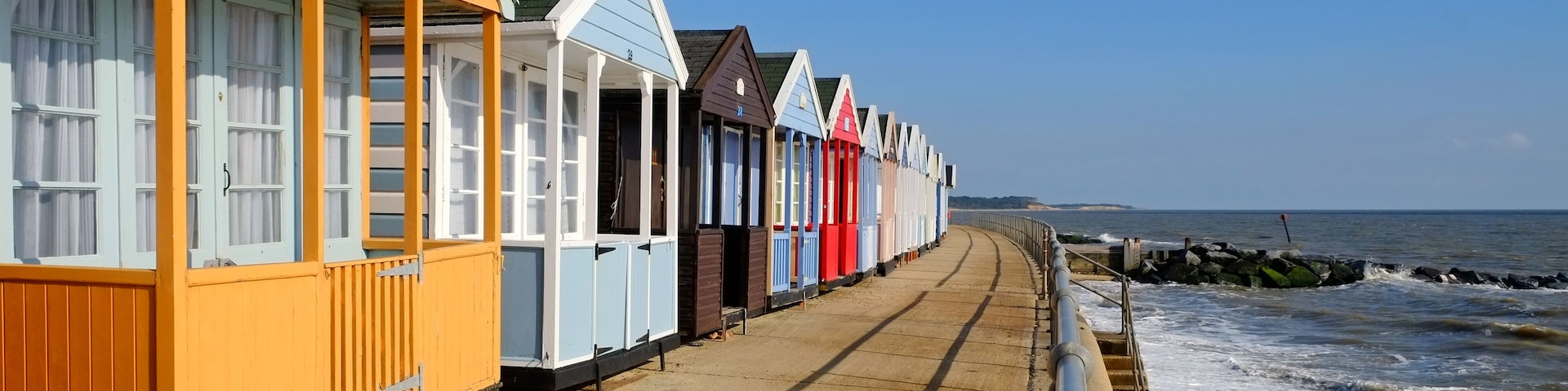 Southwold beach huts on the Promenade; Shutterstock ID 245957998
