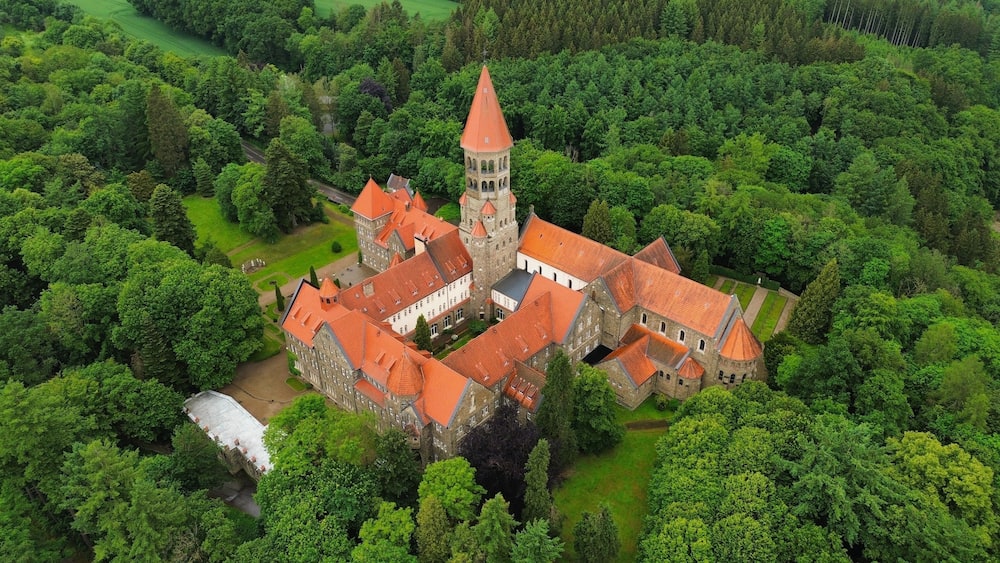 drone photo Clervaux Abbey Luxembourg europe