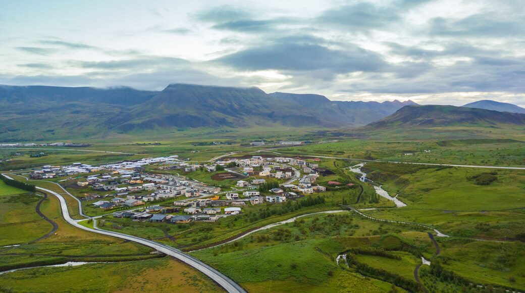 Beautiful Morning sunlight at Leirvogstunga, Mosfellsbaer town near Reykjavik, Summertime