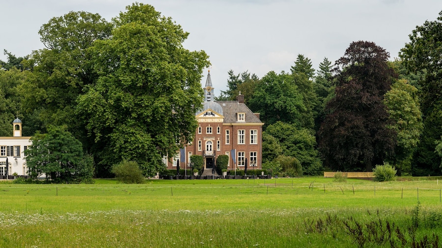 Panoramic view of Hoekelum castle from 14th century, located between Ede and Bennekom, Province Gelderland, The Netherlands