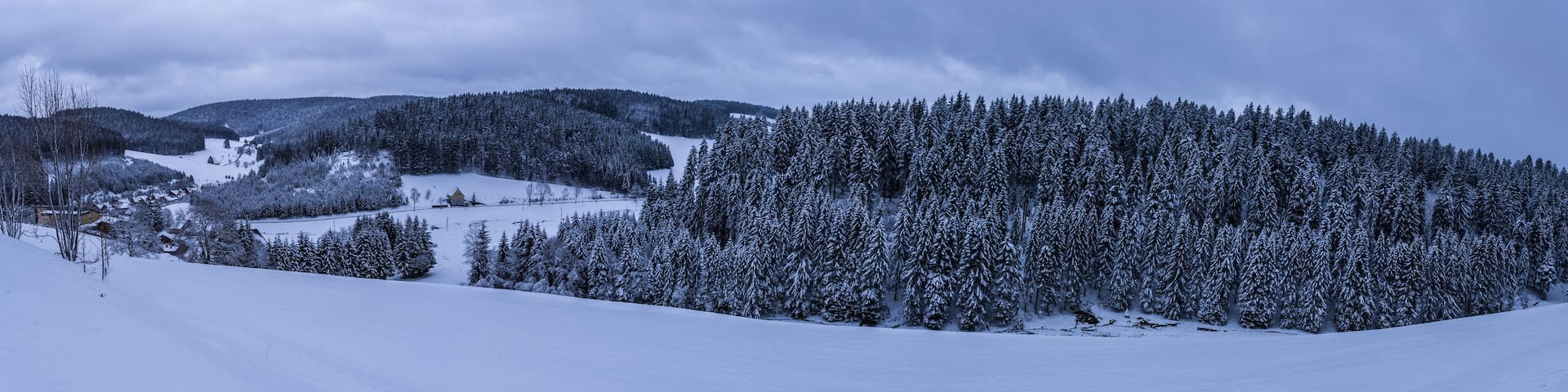 Germany, Remote untouched black forest winter landscape extra large panorama