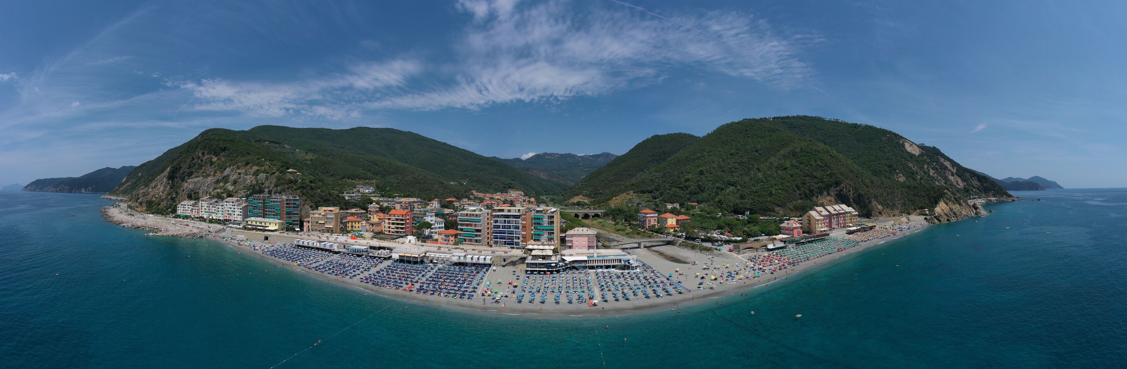 Deiva Marina Italian seaside holiday resort. Panorama Italian resorts. Aerial view of the coastline of the seaside resort.