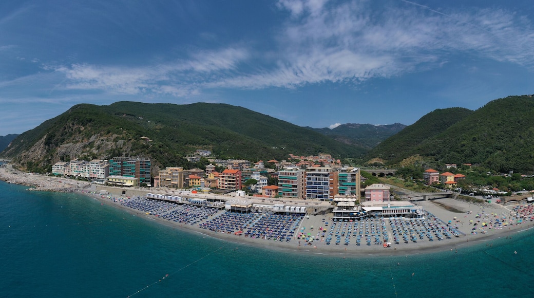 Deiva Marina Italian seaside holiday resort. Panorama Italian resorts. Aerial view of the coastline of the seaside resort.