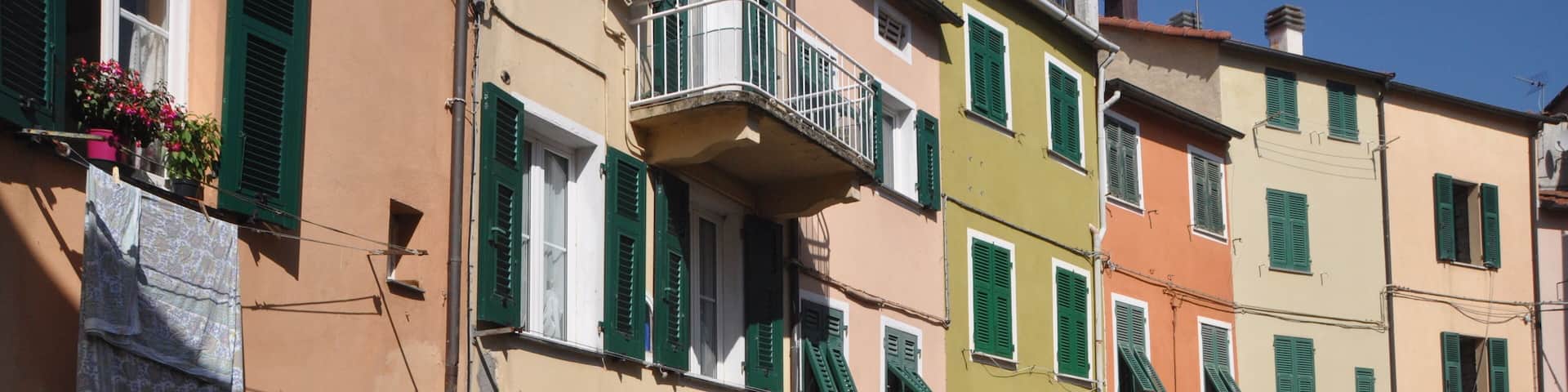 typical multi storey buildings in Varese Ligure, La Spezia province, Liguria, Italy