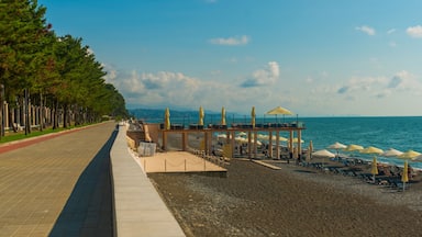 KOBULETI, GEORGIA: Landscape with a view of the promenade by the beach on the Black Sea on a sunny summer day.