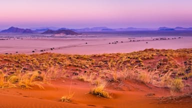 View of Sesriem at sunset from the top of the Elim dune in Namibia.