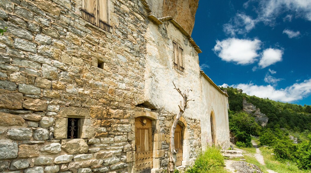 Stone houses of the troglodyte village of Saint Marcellin in the Gorges du Tarn