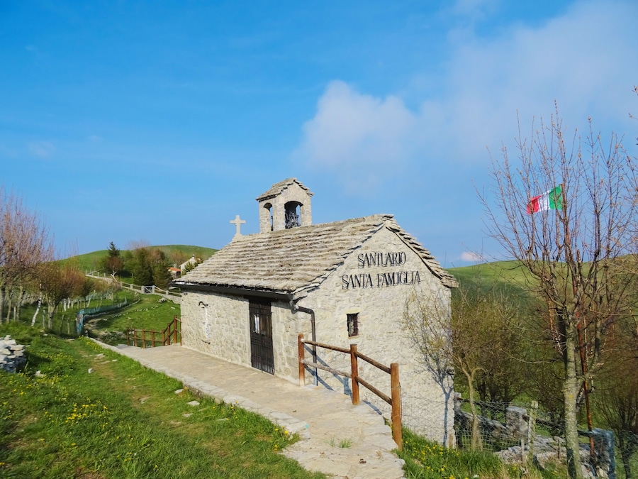 A church in the Italian Alps, near the village of Roncola, Italy - May 2019.