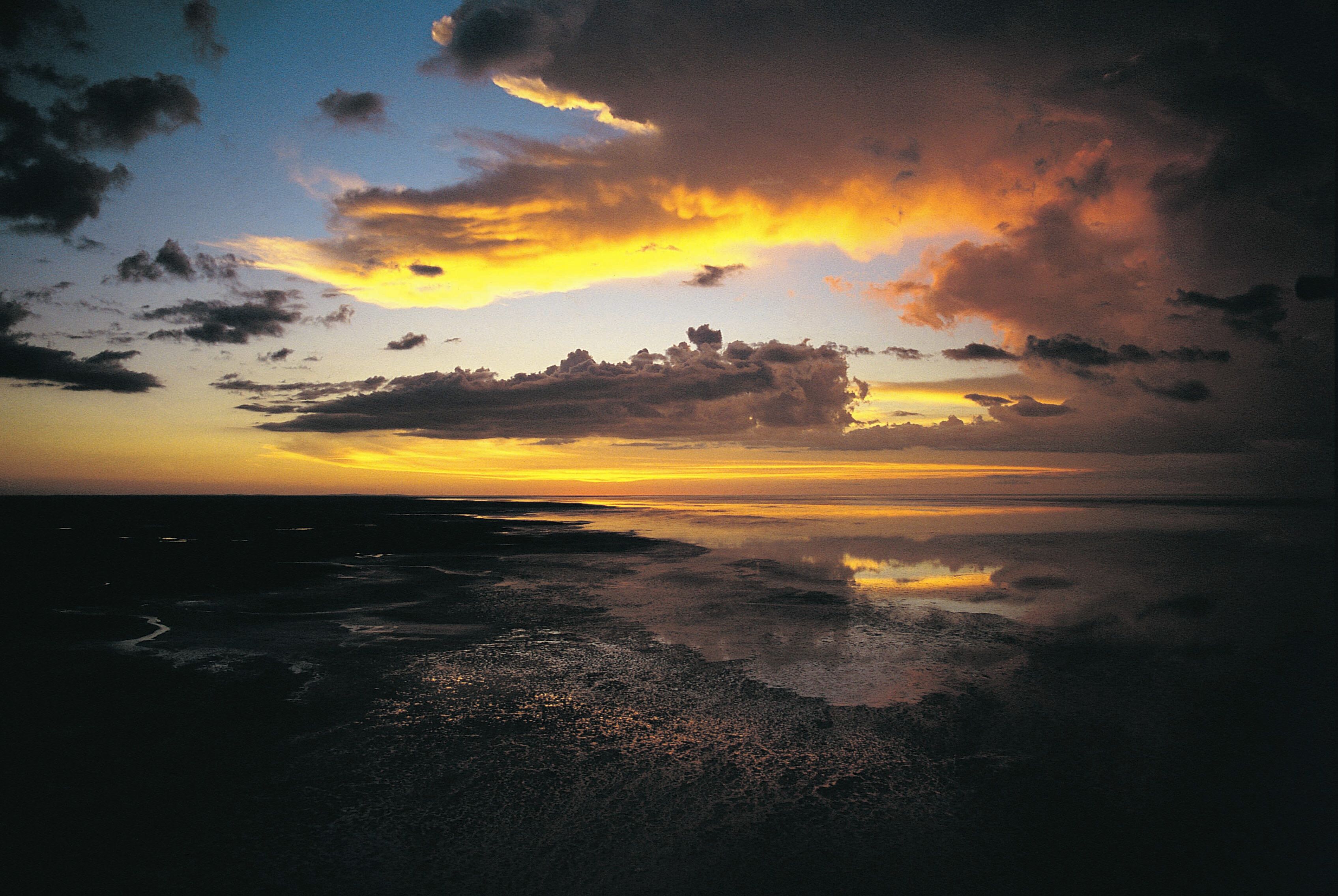 Sunset of flooded pan, Etosha, Namibia
