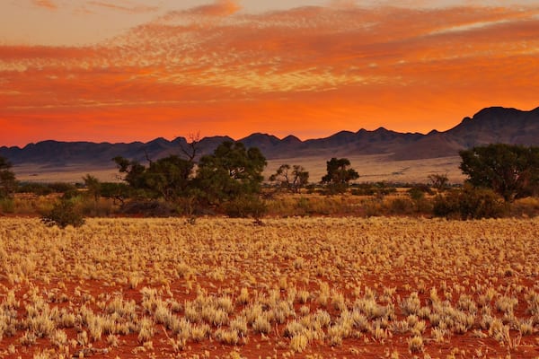 Colorful sunset in Kalahari Desert, Namibia