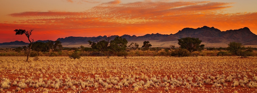 Colorful sunset in Kalahari Desert, Namibia