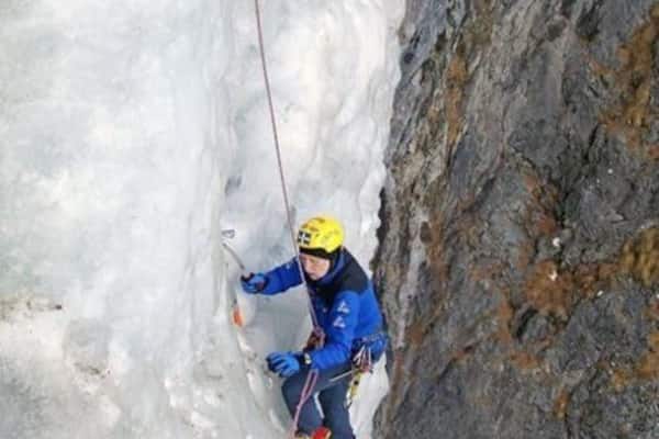 Ascending Le Pylon near La Grave, France. This is a Category 3 (French) ice climb up a two pitch frozen waterfall. The whole area is a steep sided valley with many waterfalls like this which are safely frozen over the winter months. La Grave is a small village which is a Mecca for this type of activity along with ski-mountaineering. In the summer cycling takes over. #iceclimbing #mountaineering #lagrave #climbing