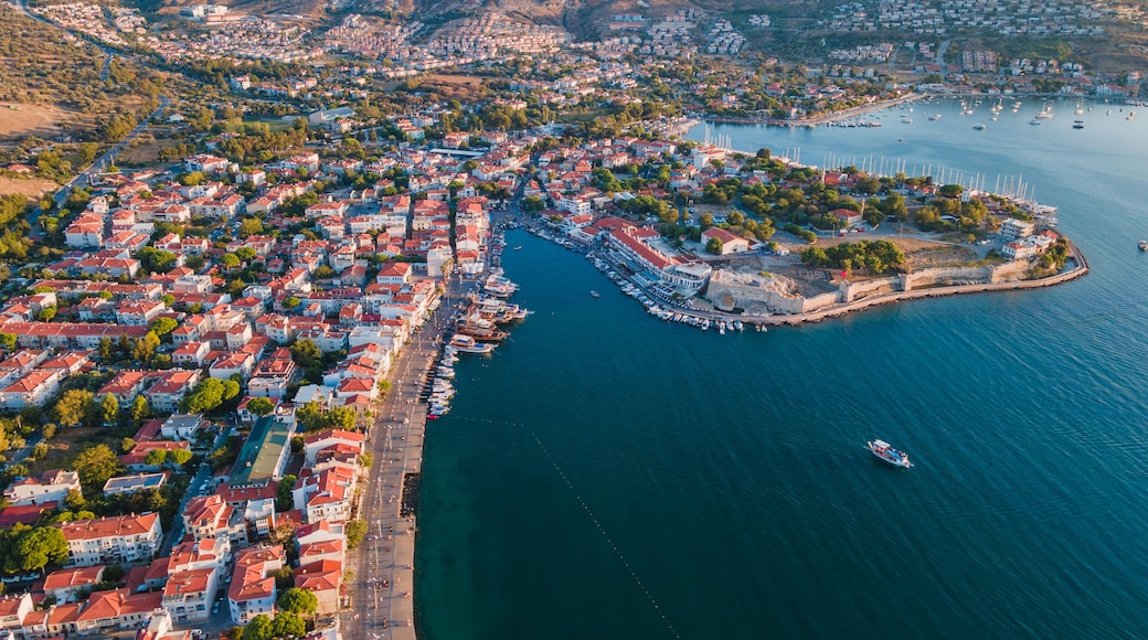 Foca resort town in Turkey on Aegean sea coast. Aerial view