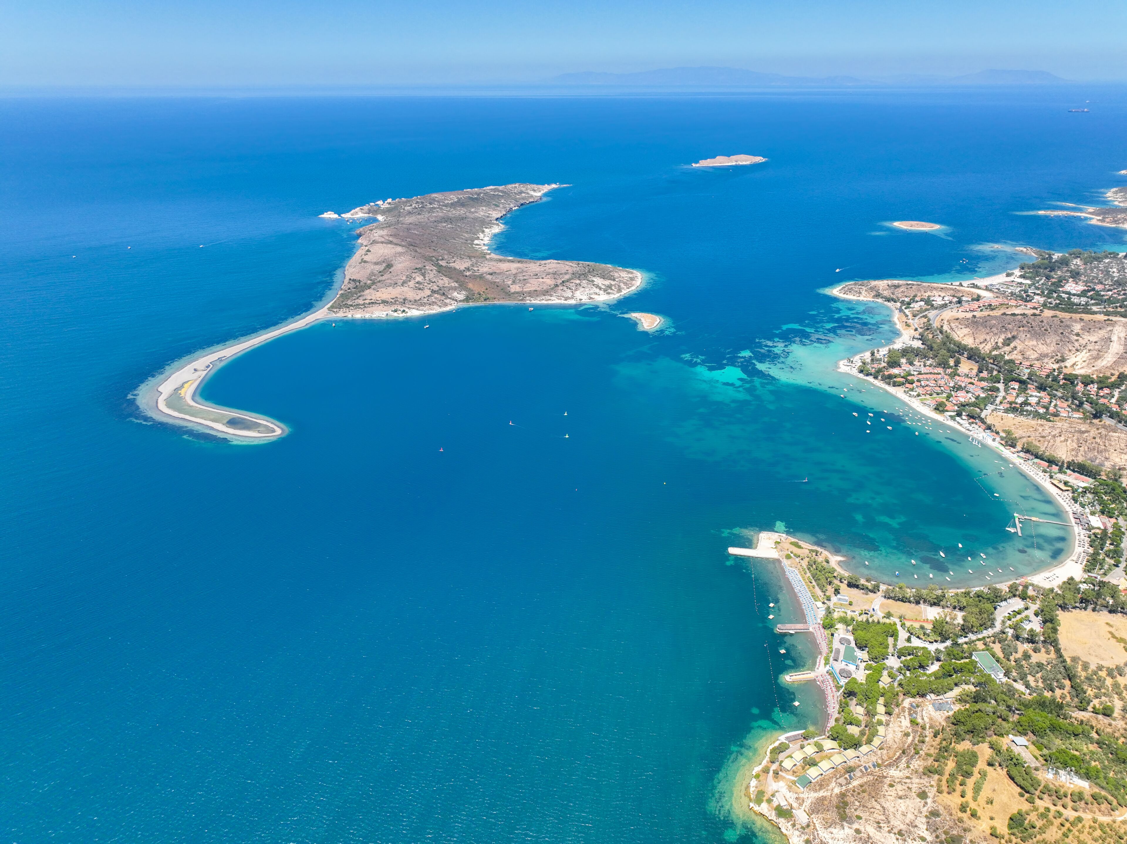 Aerial drone view İzmir Foça Turkey, Orak island