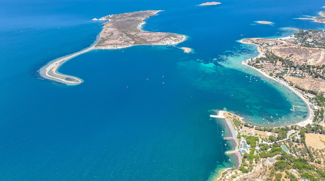 Aerial drone view İzmir Foça Turkey, Orak island