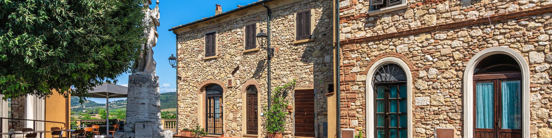 The beautiful village of Bibbona on a sunny summer afternoon. Province of Livorno, Tuscany, Italy.