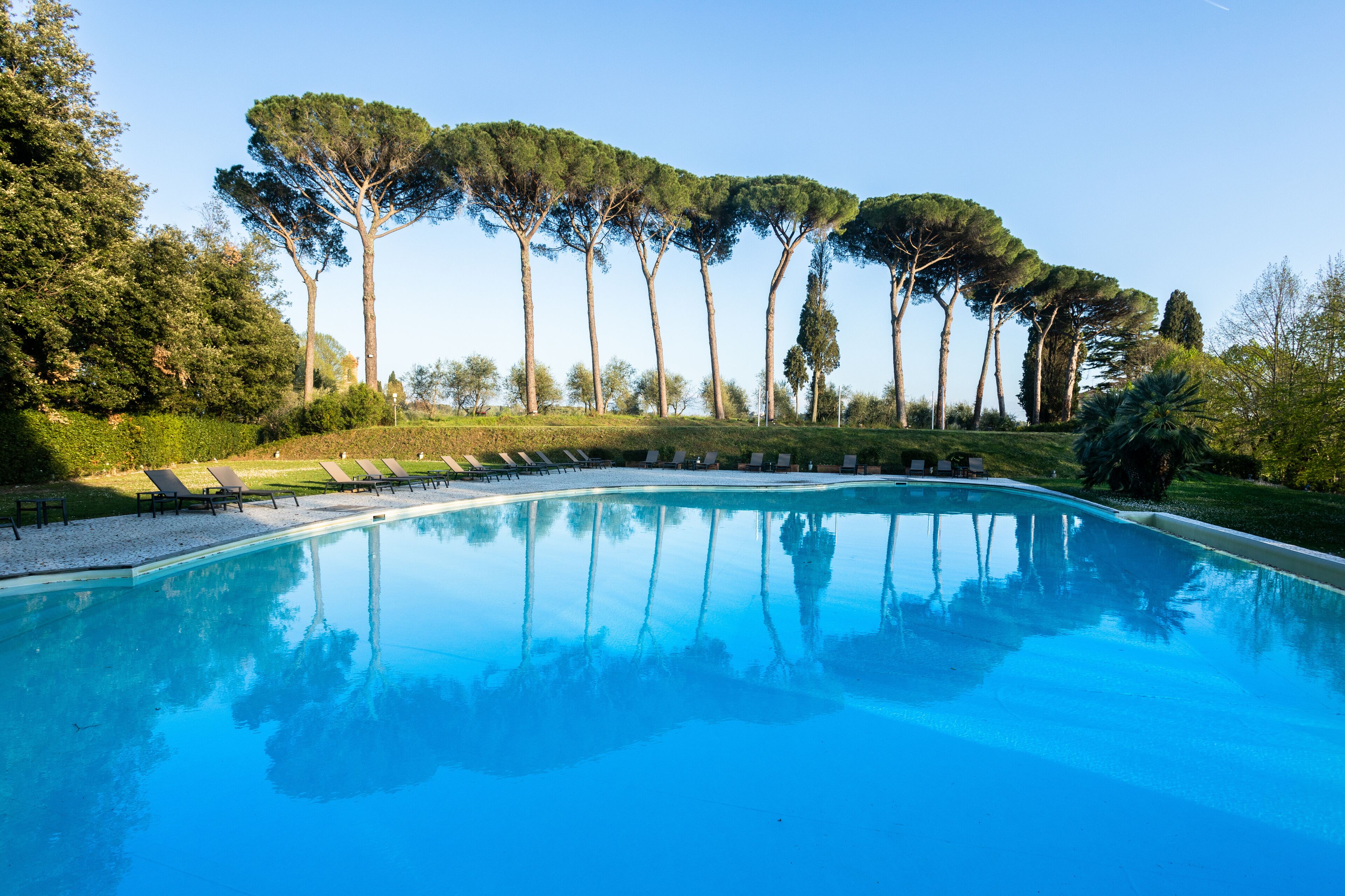 A swimming pool in Colleoli. A village in Tuscany. Palaia a province of Pisa. Central Italy.