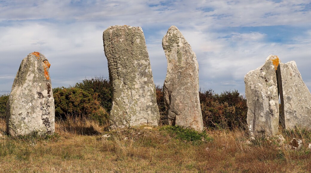 Line of the six menhirs of Vieux-Moulin - Old Mill - near Plouharnel in Brittany