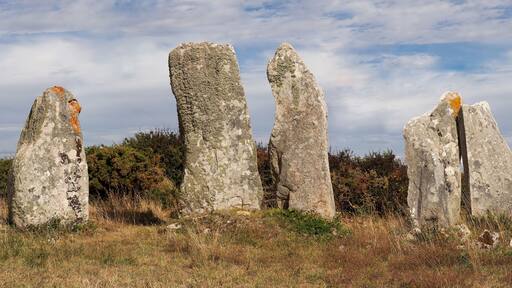 Line of the six menhirs of Vieux-Moulin - Old Mill - near Plouharnel in Brittany