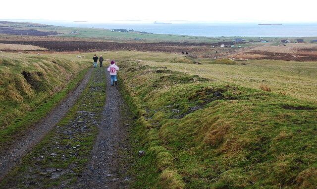 Looking south to Scapa Flow Walking down the lower slopes of Akla.