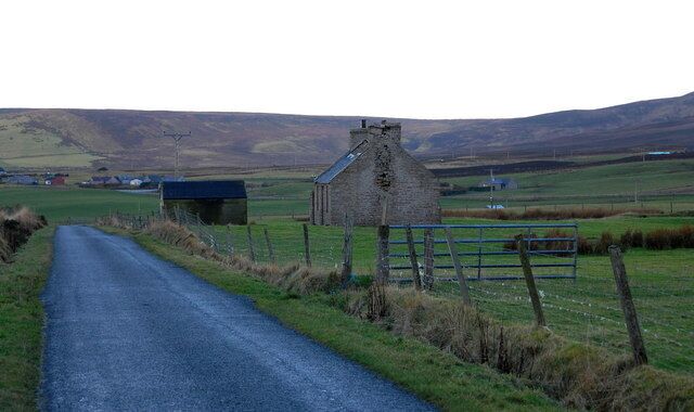 Derelict Crofthouse - Cot on Hill Looking NW, the hill of Akla beyond.