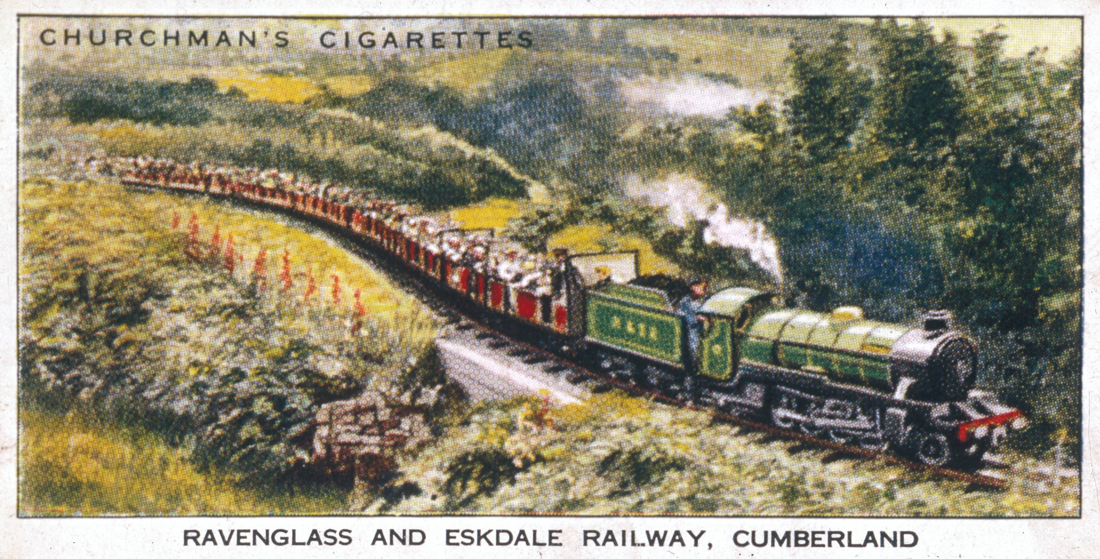 A train on the Ravenglass and Eskdale Railway in Cumberland.