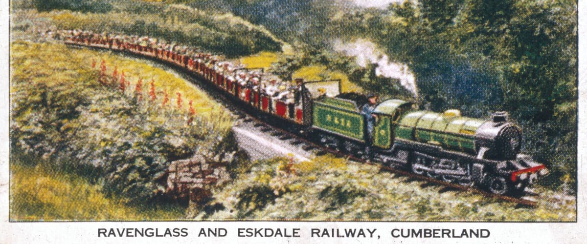 A train on the Ravenglass and Eskdale Railway in Cumberland.
