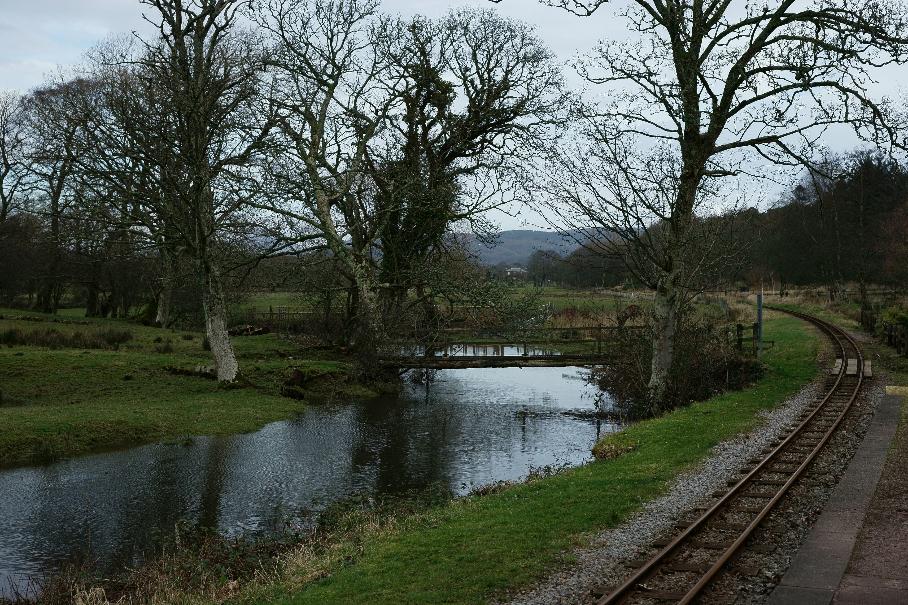 River Mite, Muncaster, Cumbria. The river seen from Muncaster Mill Halt, on the Ravenglass and Eskdale Railway.