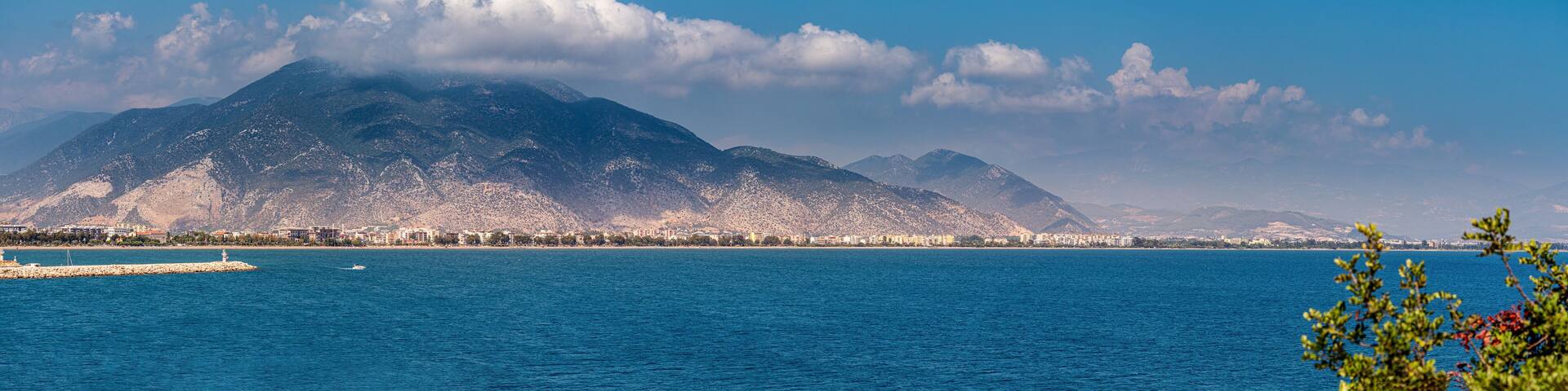 Panoramic view of Finike city in Turkey. The Taurus Mountains rise in the distance