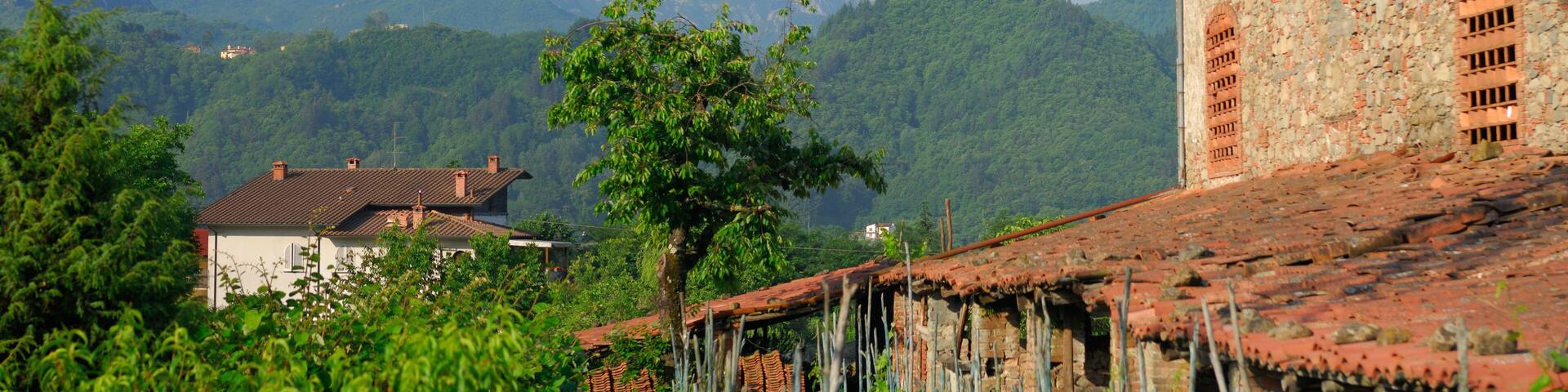 Panorama of old farmhouse in Garfagnana and Apuan Alps