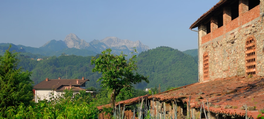 Panorama of old farmhouse in Garfagnana and Apuan Alps