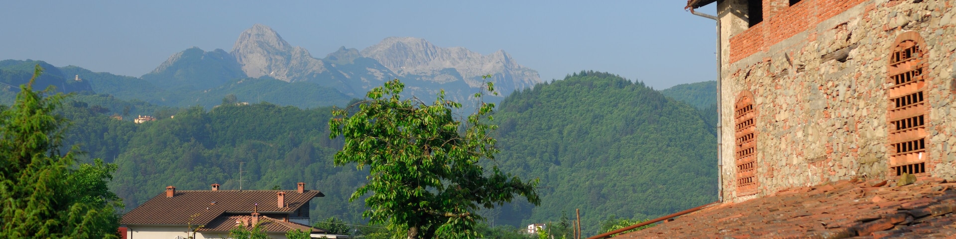 Panorama of old farmhouse in Garfagnana and Apuan Alps