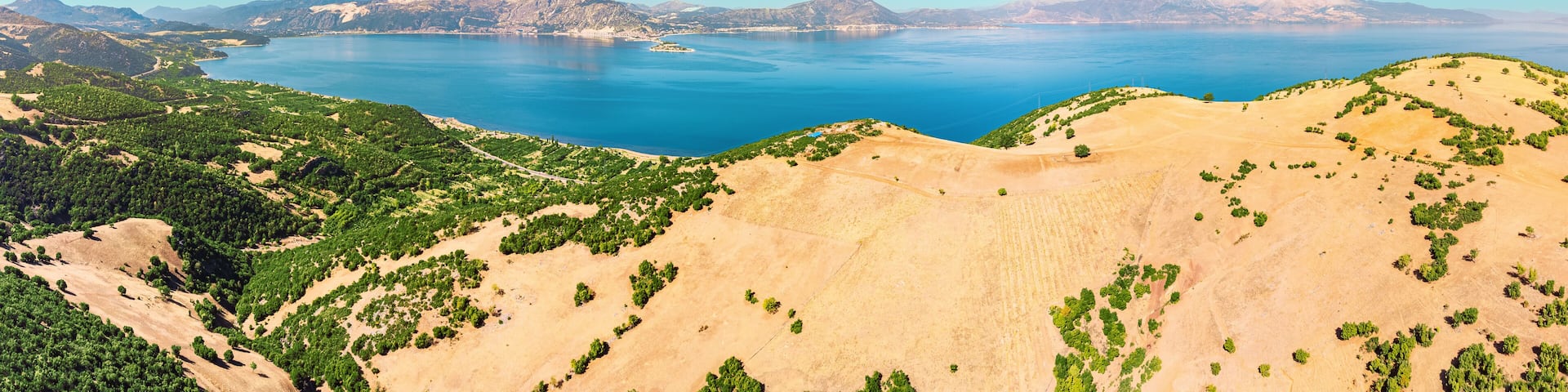 Aerial panoramic view of Egirdir lake in Isparta, Turkey